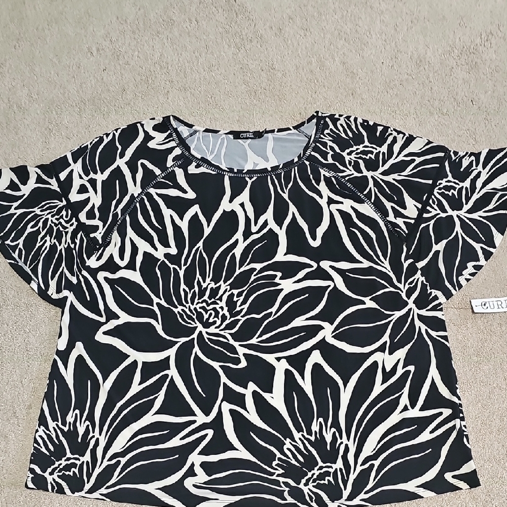 Elegant Black and White Floral Blouse